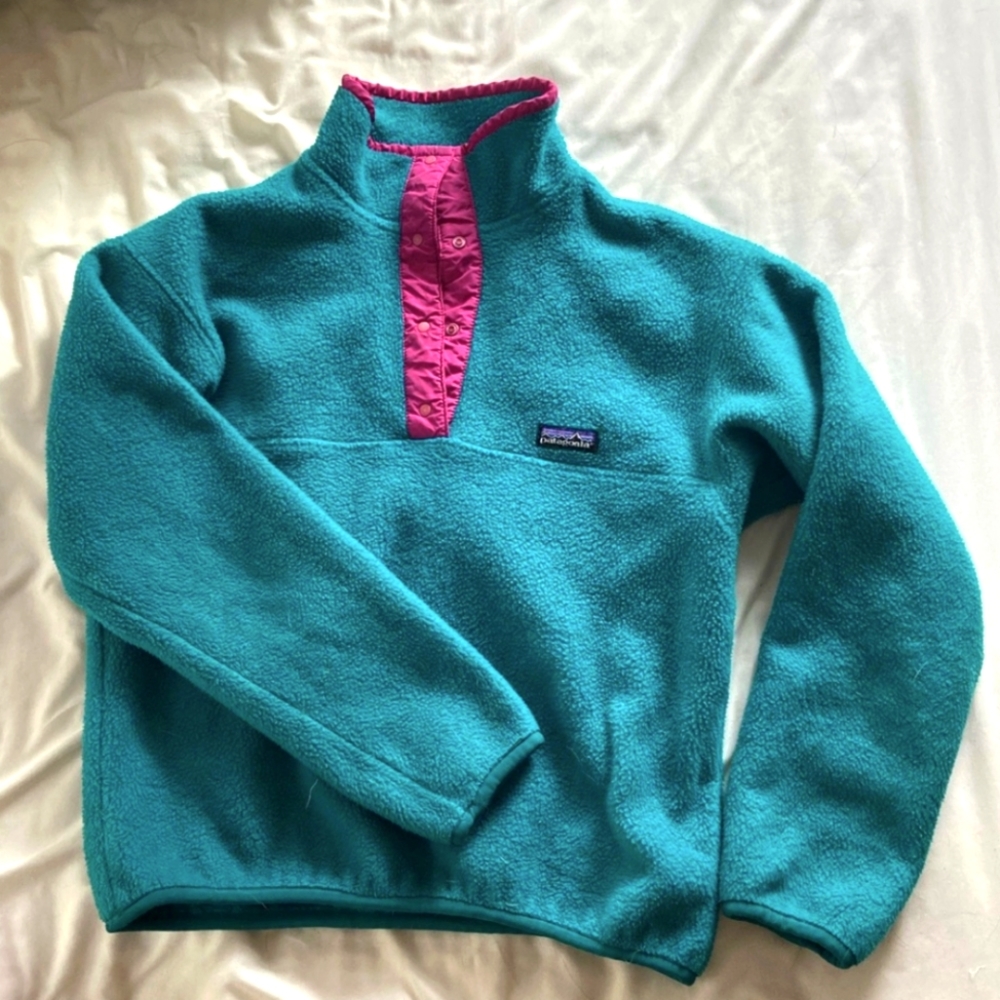 Vintage Patagonia teal & pink fleece kids 8 women's XS